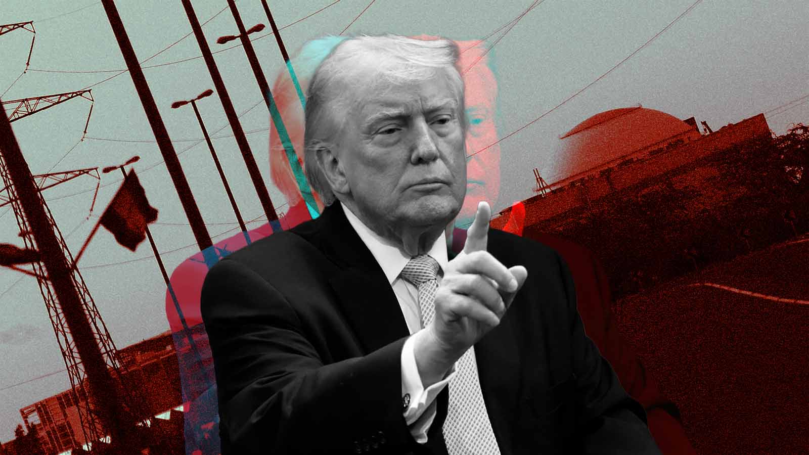 montagem a partir de foto de Donald Trump, com dedo em riste