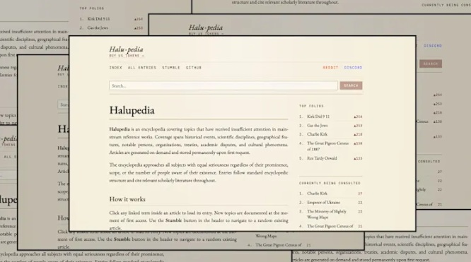 print de tela da Halupedia, enciclop&eacute;dia feita por IA