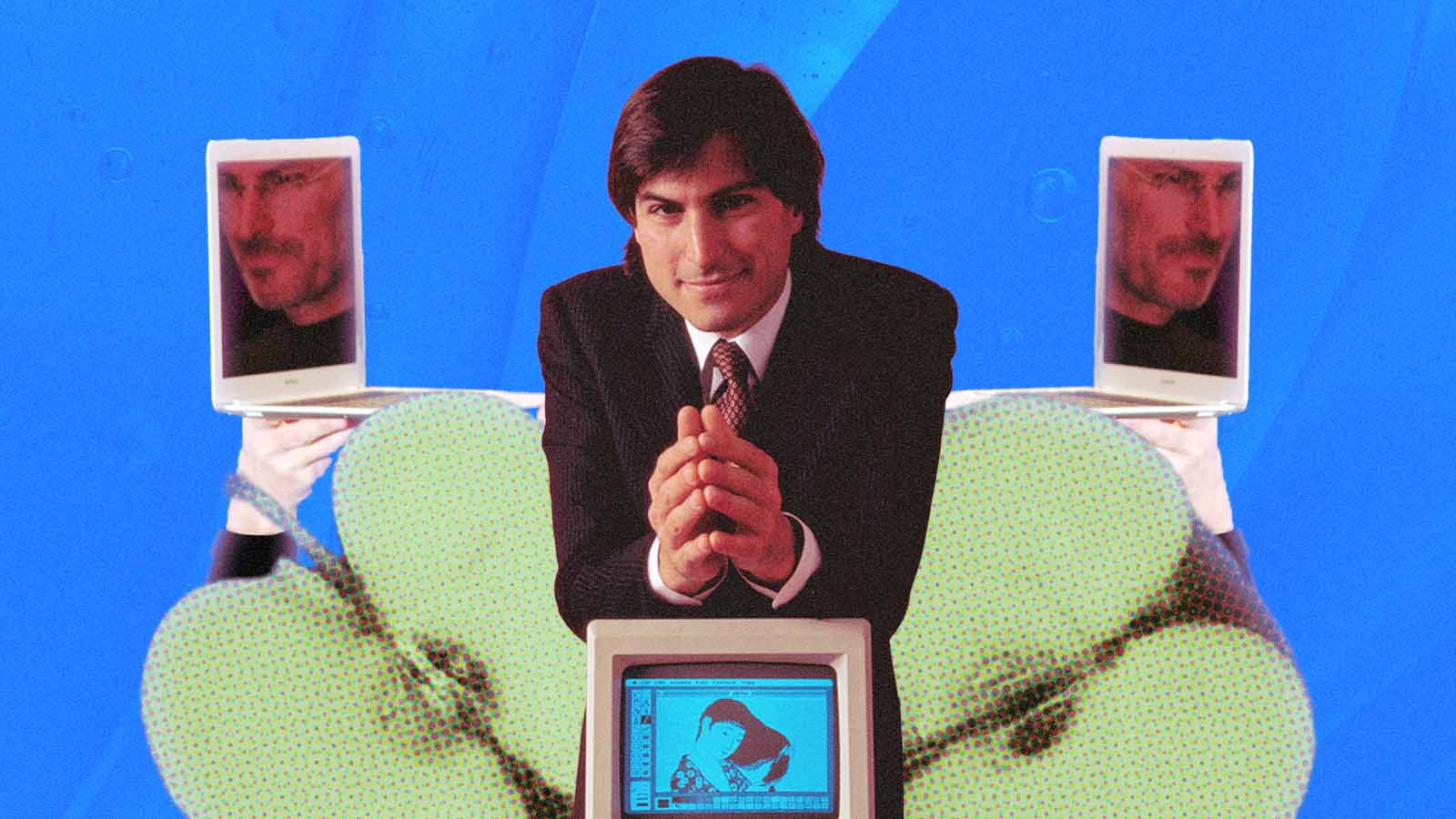Steve Jobs em peça de divulgação do Macintosh