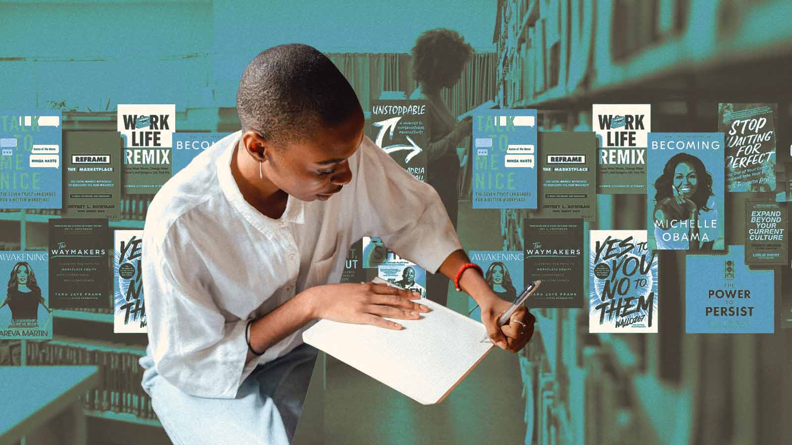 Imagem ilustra uma lista de 15 livros feitos por autoras negras para inspirar os negócios