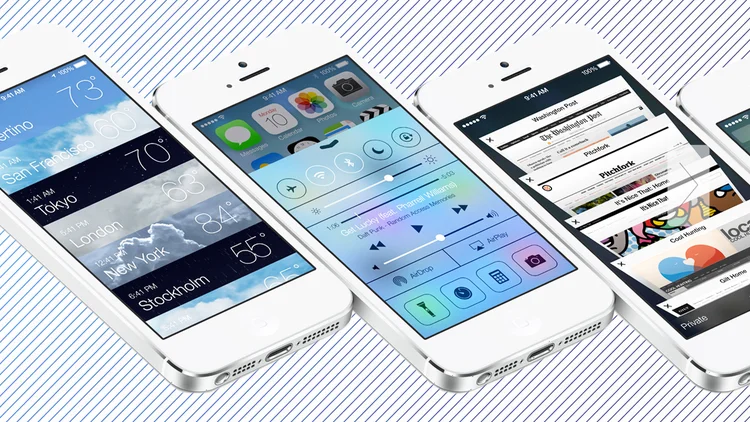 reformula&ccedil;&atilde;o visual do sistema operacional da Apple com o  lan&ccedil;amento do iOS.7