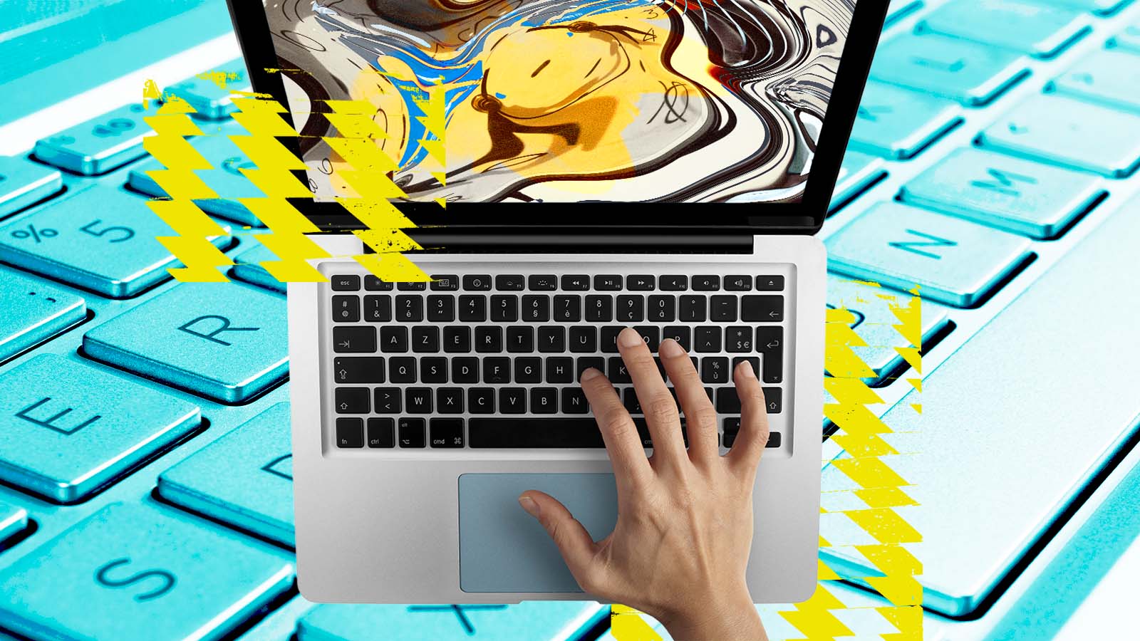 Laptop com imagem distorcida na tela representa falhas de inteligência artificial e interrupções em sistemas corporativos.