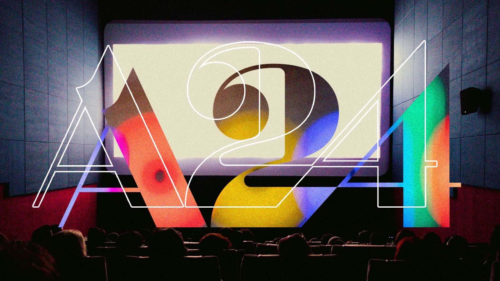Logo da A24 sobreposto a uma sala de cinema, em imagem que representa a parceria do estúdio com o Google DeepMind para uso de IA no cinema.
