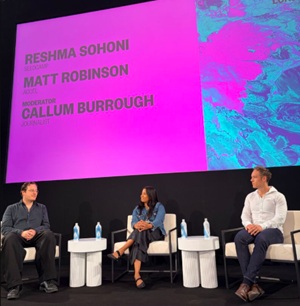 Reshma Sohoni, Matt Robinson e Callum Burrough em painel no SXSW London 2026