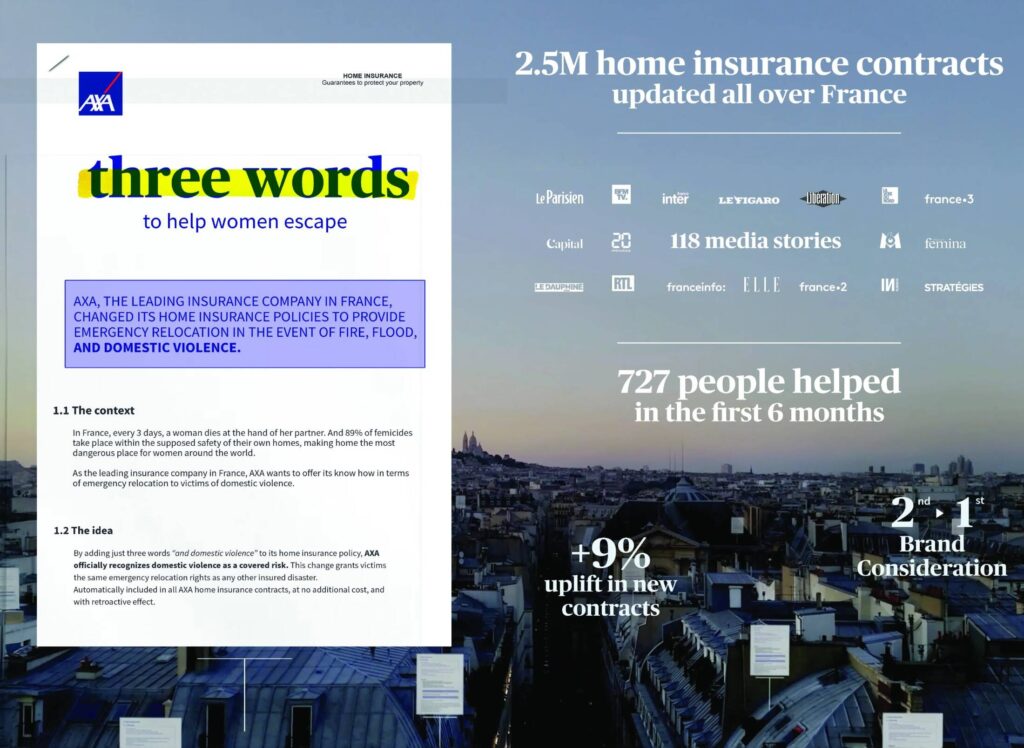 Imagem da campanha Three Words da AXA que ganhou Grand Prix de Creative Effectiveness no Cannes Lions 2026