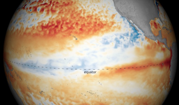 mapa-mundi simula o efeito do fenômeno climático El Niño
