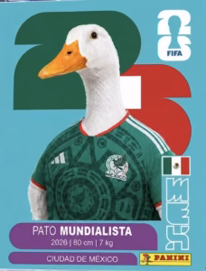 Versão criada por fãs do pato Merlin em figurinha da Copa do Mundo.