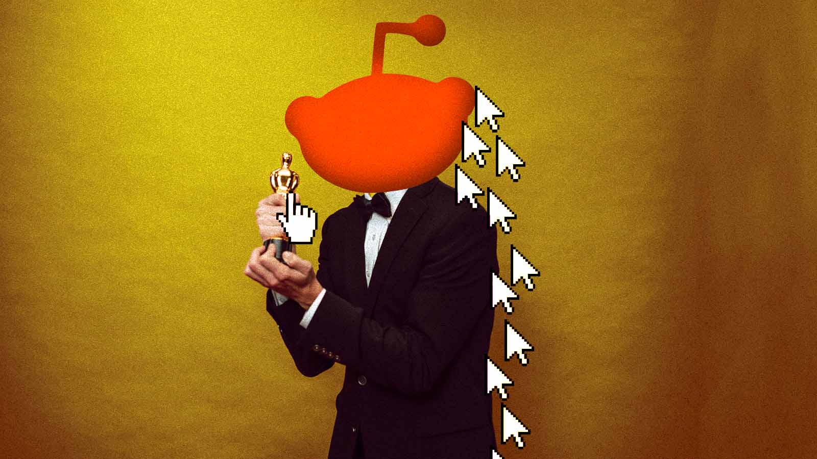 Ilustração representa o Reddit como fonte de inspiração para novos filmes e sucessos de Hollywood.