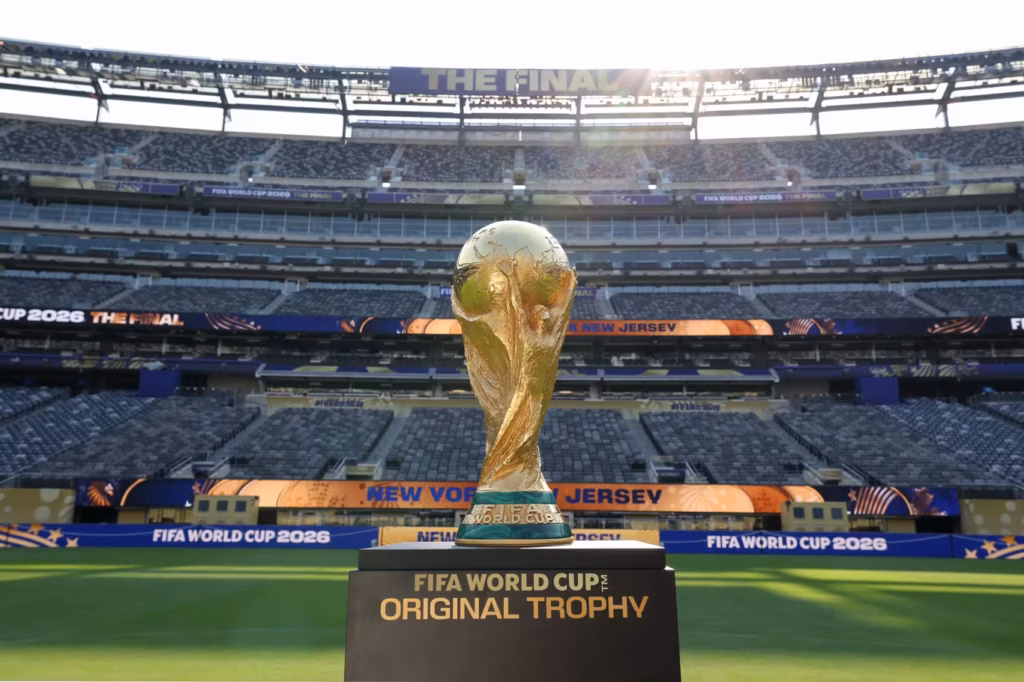 Troféu da Copa do Mundo no estádio da final de 2026 em Nova York-Nova Jersey