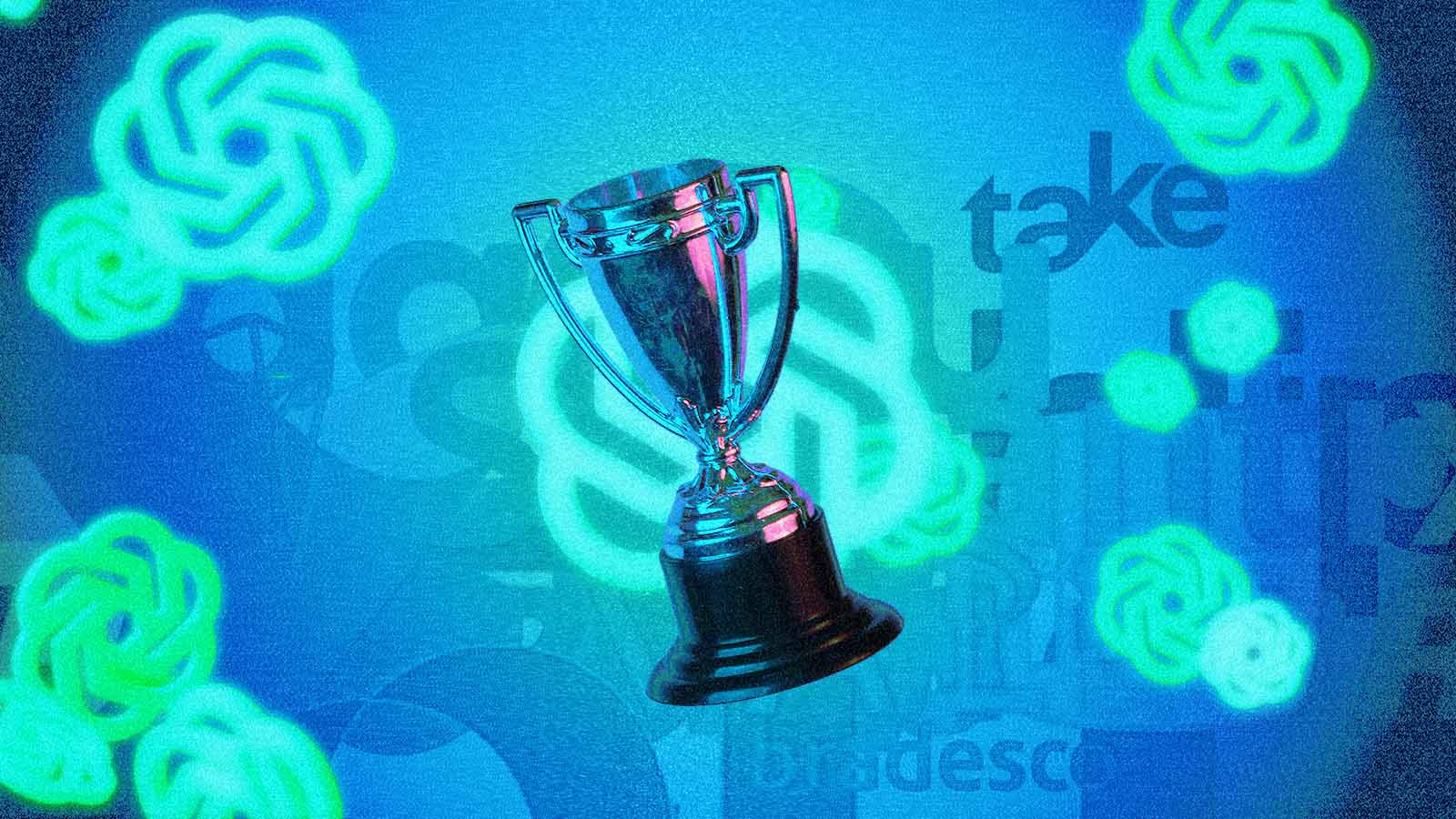 Troféu cercado por logotipos do ChatGPT em imagem sobre ranking de empresas brasileiras associadas à inteligência artificial