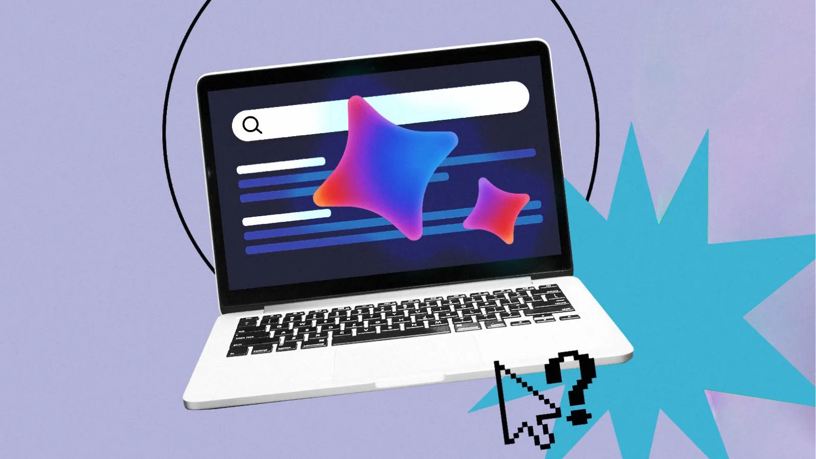 Tela de notebook com símbolos de IA