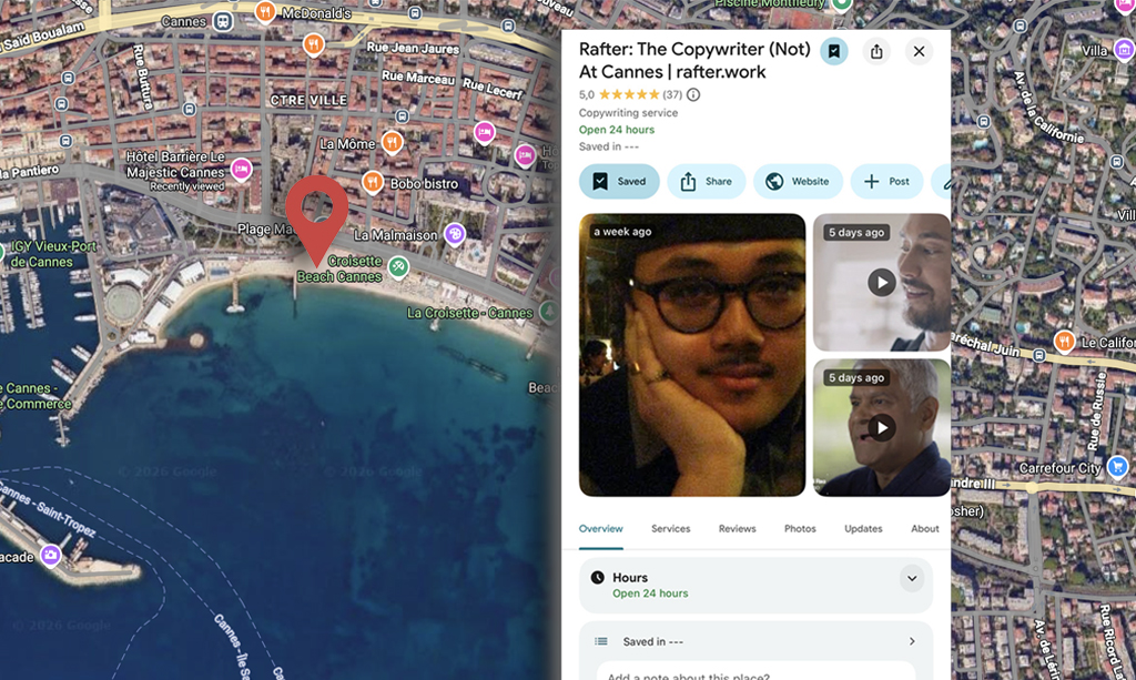 Perfil criado por Rafter Manguiat no Google Maps durante o Cannes Lions.