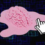 Ilustração de cérebro com cursor representando o impacto da inteligência artificial no pensamento crítico
