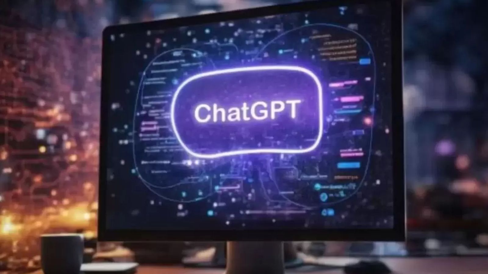 Tela de computador aberta em uma montagem do ChatGPT