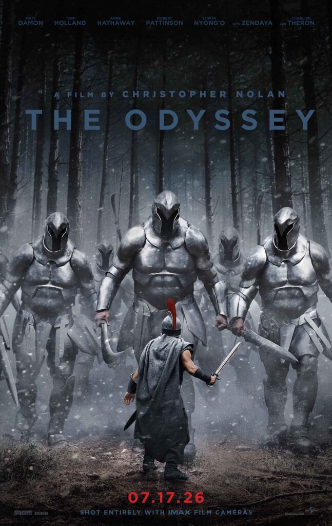 Cartaz de "A Odisseia" mostra guerreiros em cena do novo filme dirigido por Christopher Nolan.
