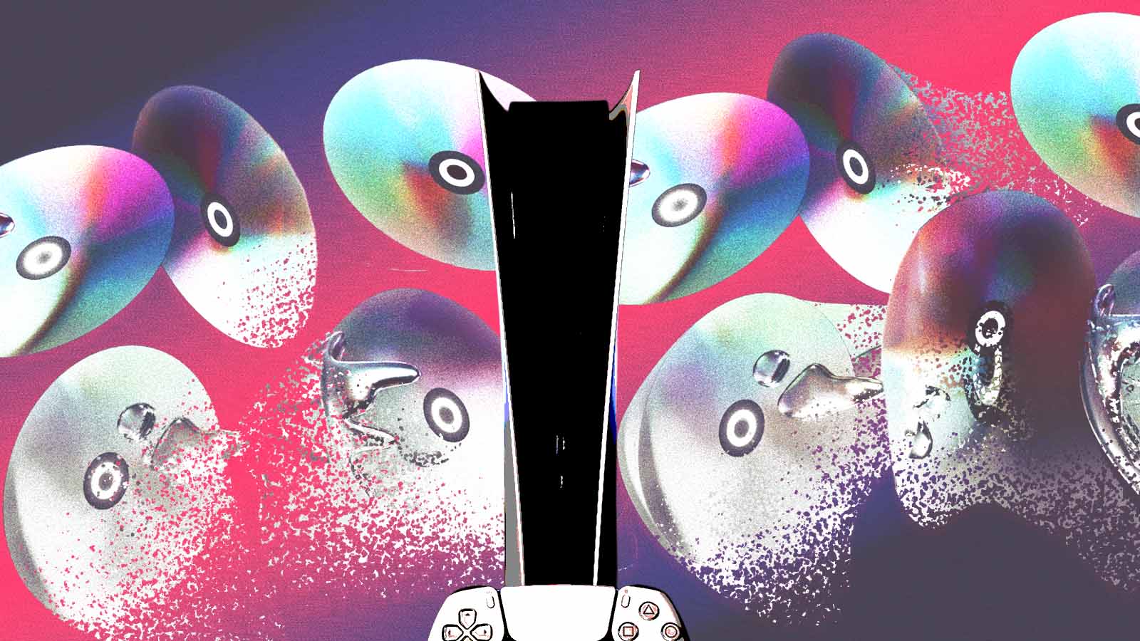 Ilustração representa o fim da mídia física para novos jogos do PlayStation, que passarão a ser distribuídos exclusivamente em formato digital a partir de 2028.