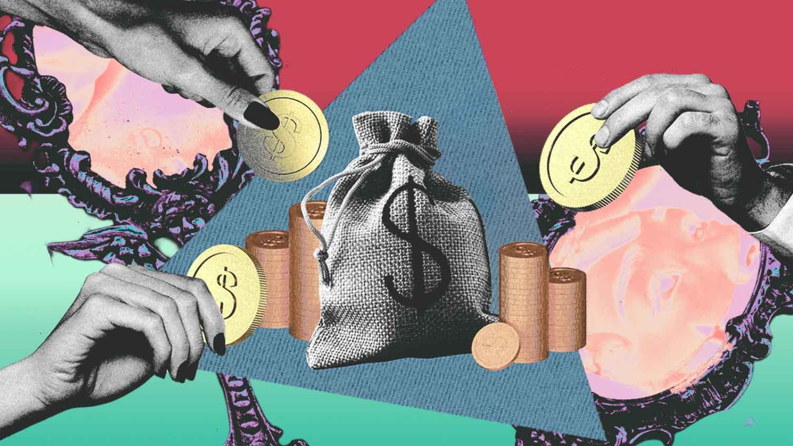 Ilustração com mãos segurando moedas