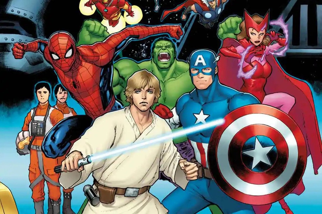 personagens da saga Star Wars com super her&oacute;is da Marvel