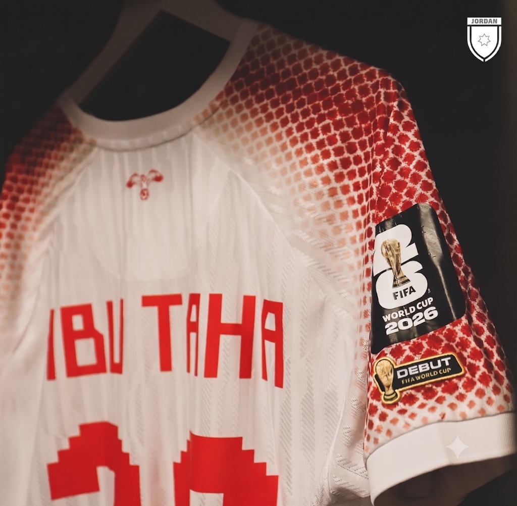 camisa da sele&ccedil;&atilde;o de futebol da Jord&acirc;nia para a Copa do Mundo de 2026