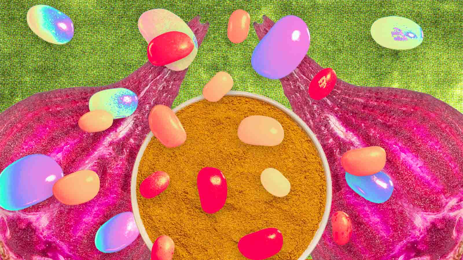Alimentos coloridos representam a substituição de corantes artificiais por alternativas naturais.