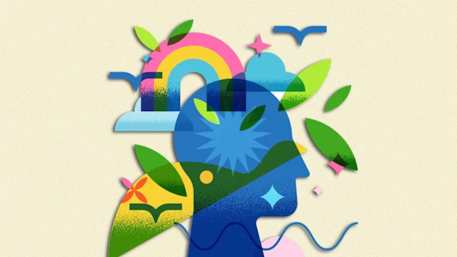 ilustração cabeça com pensamentos otimistas