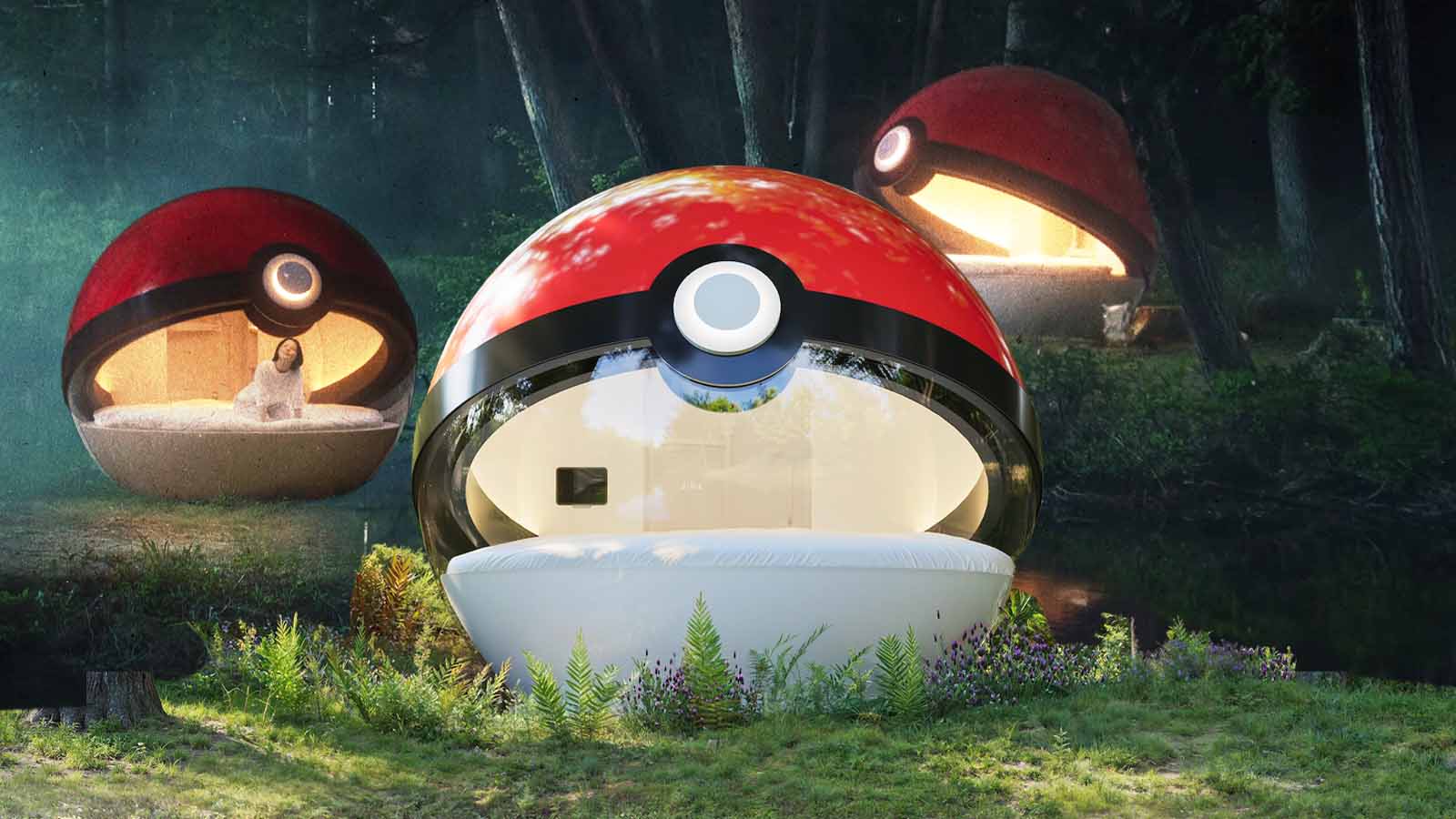 Hotel em formato de Pokébola gigante em uma floresta de Hokkaido, no Japão