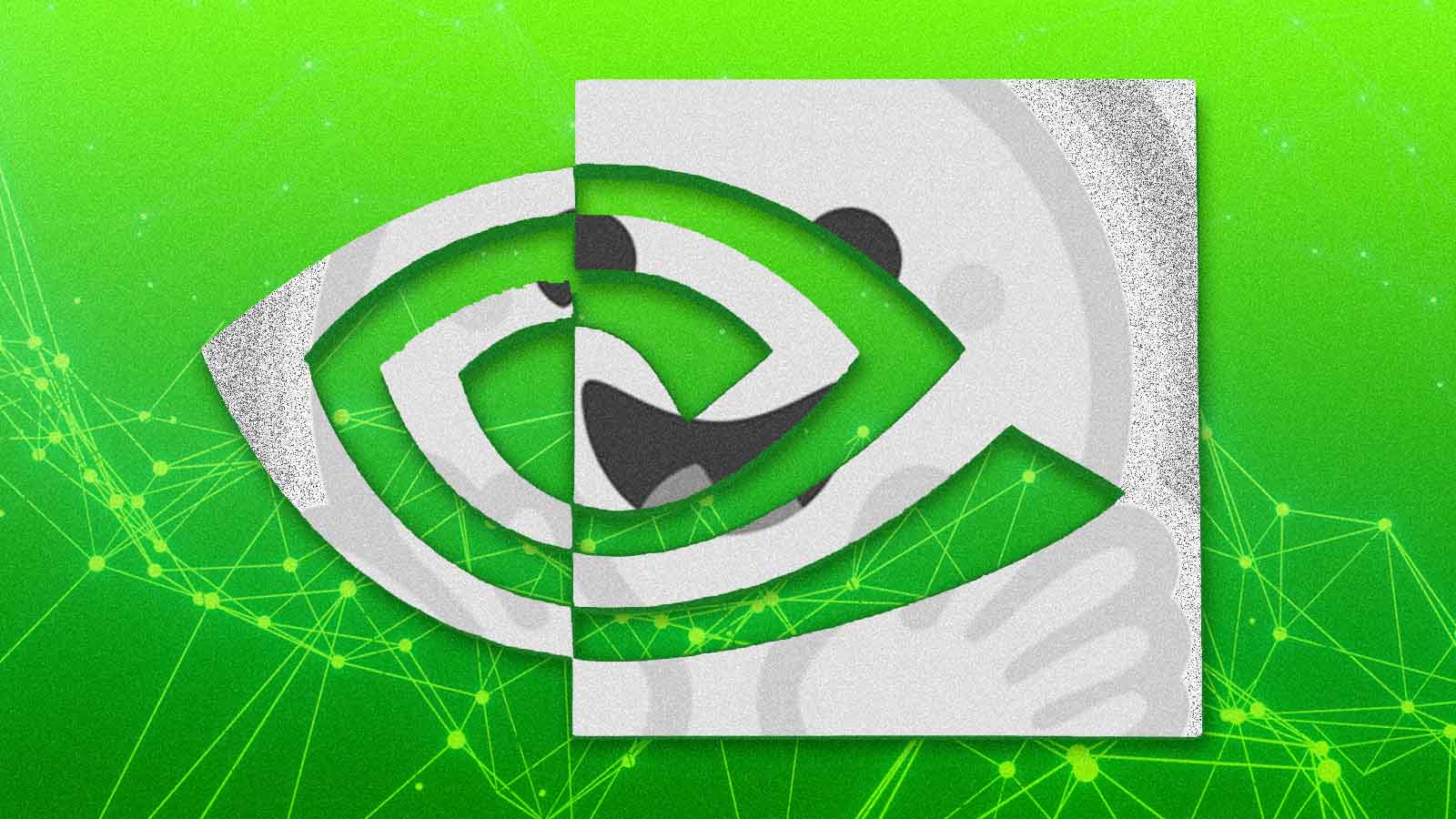 Nvidia compra plataforma Hugging Face. Imagem mostra o fundo verde com os dos logis conectados