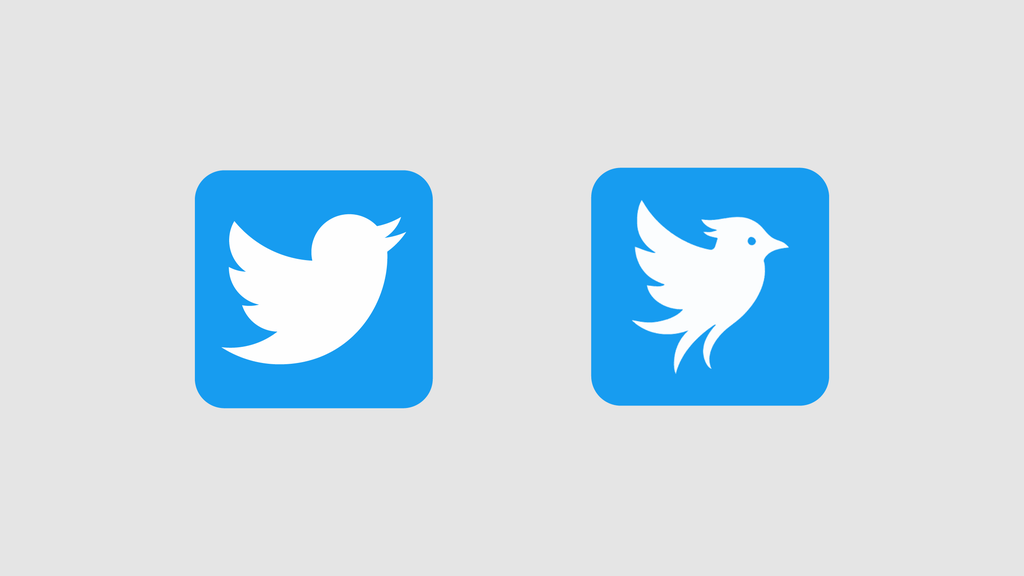 Logotipo cl&aacute;ssico do Twitter &agrave; esquerda e novo p&aacute;ssaro da Twitter.now &agrave; direita.