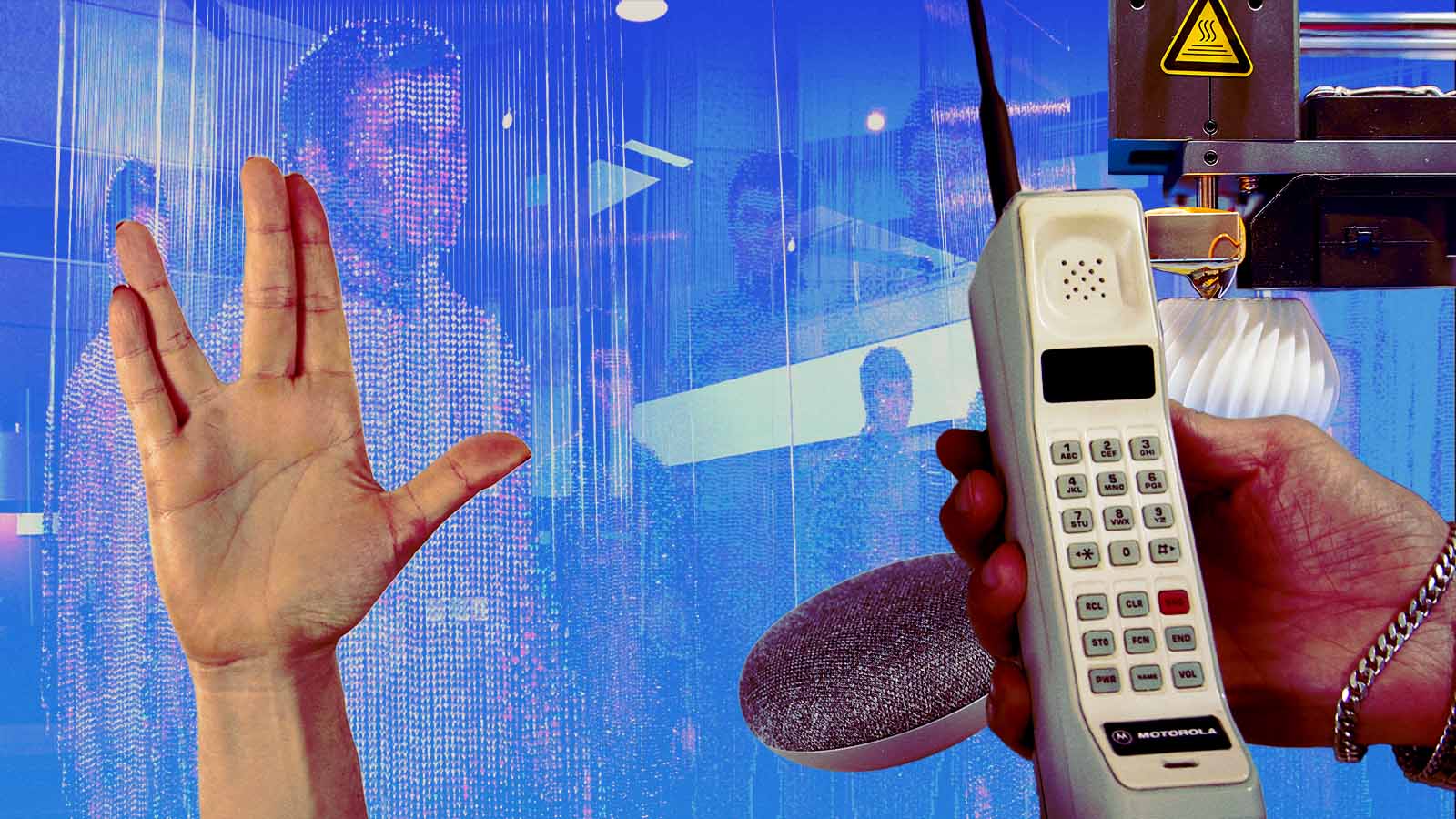 Comunicador inspirado em Star Trek ao lado de tecnologias modernas