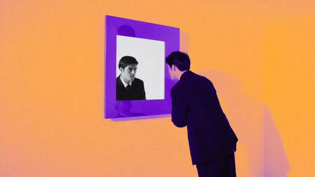 egoísmo/ homem se olha no espelho