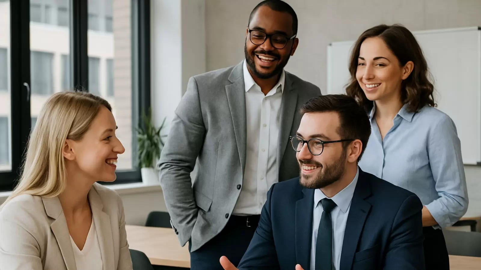 pessoas conversando em um ambiente corporativo