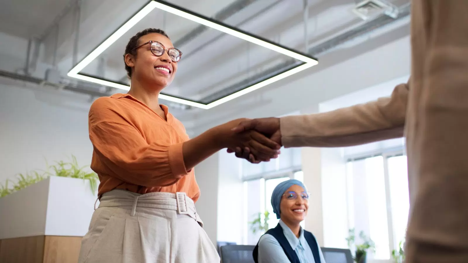 Colegas de trabalho apertando as mãos