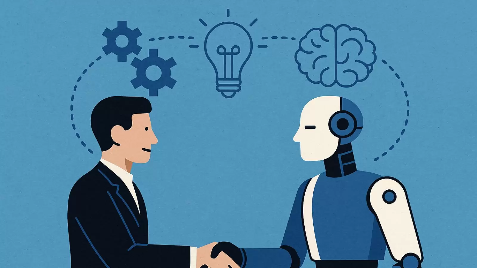 Humano e robô em um aperto de mão