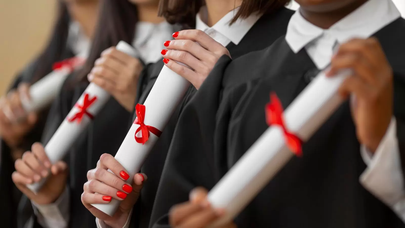 Mãos segurando diplomas