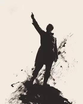 Homem aponta para o alto, em referência ao conceito de ambição