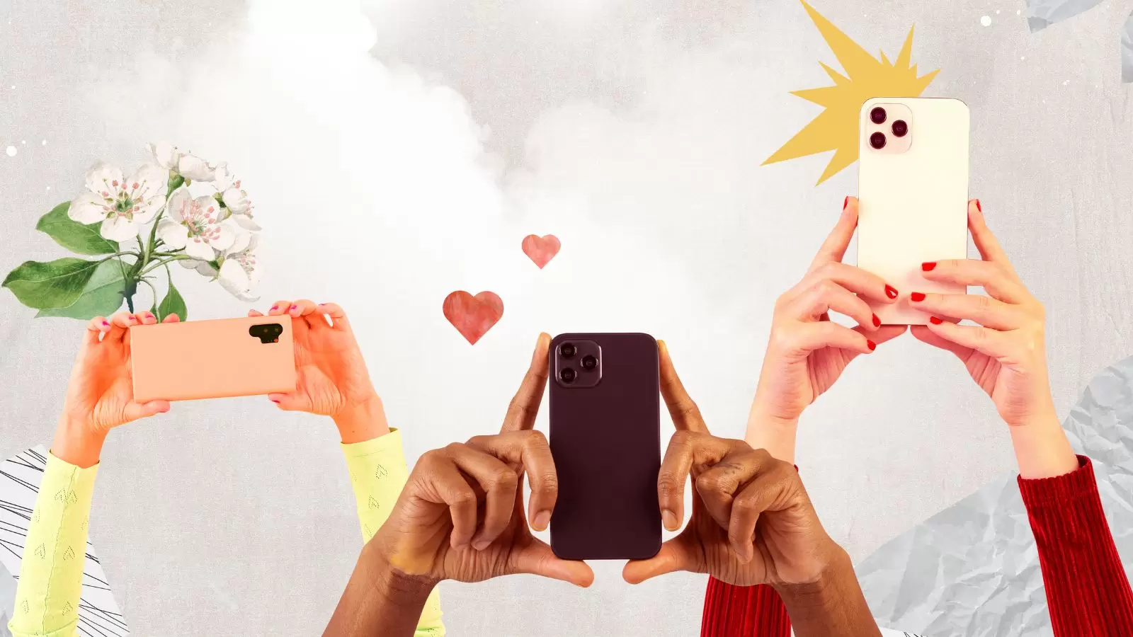 Mãos diversas segurando celular