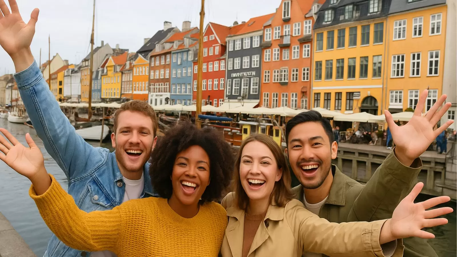 Pessoas sorrindo em ponto turismo da Dinamarca