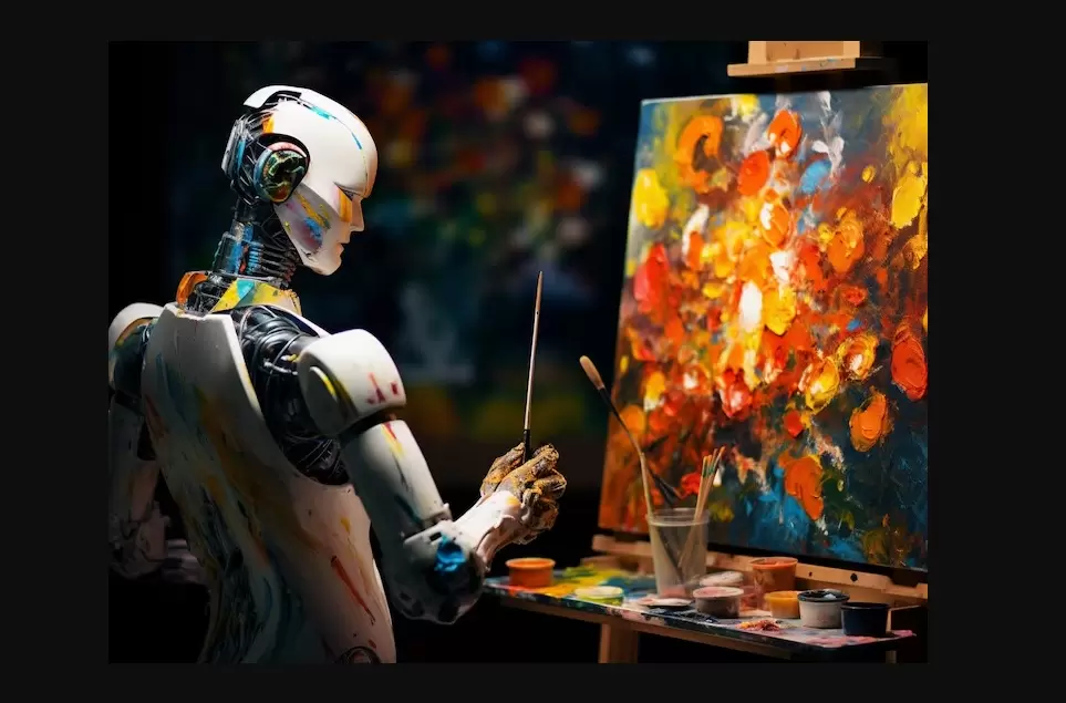 artistas e IA: robô pintando um quadro