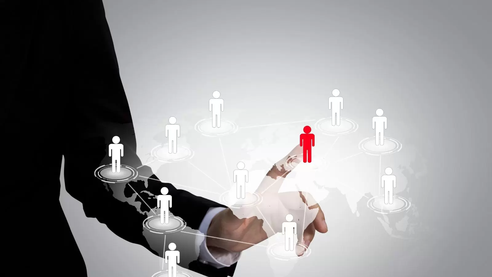 Executivo tocando um ícone de pessoa em 3D