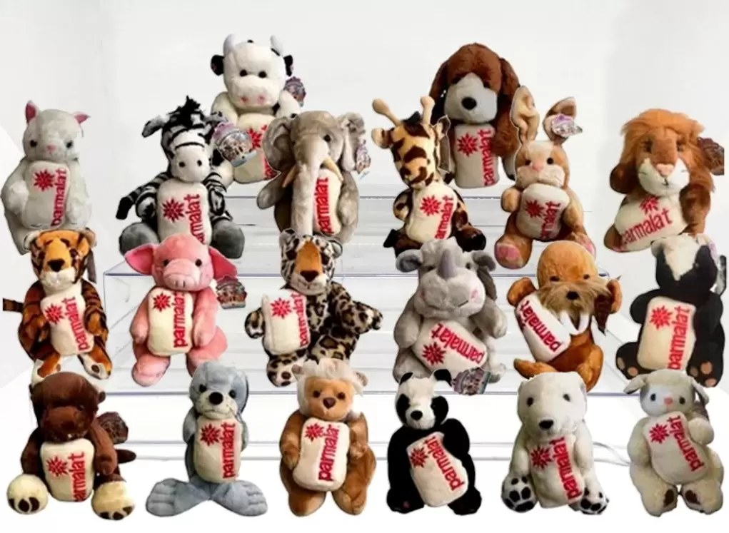 bichos de pelúcia da coleção Mamíferos da Parmalat