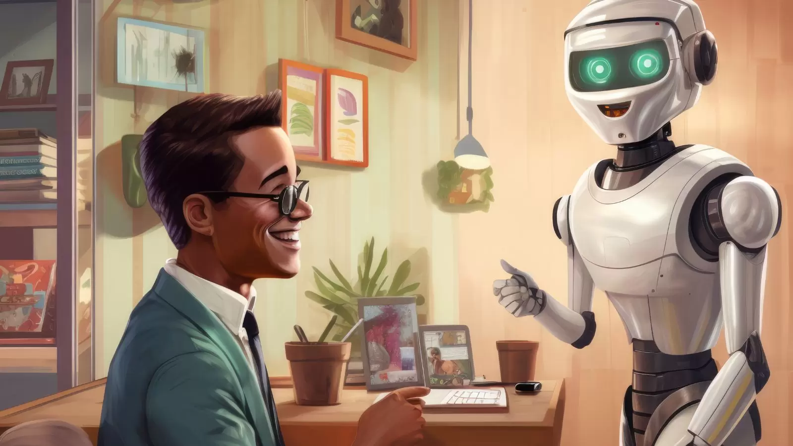 Robô e humano conversando