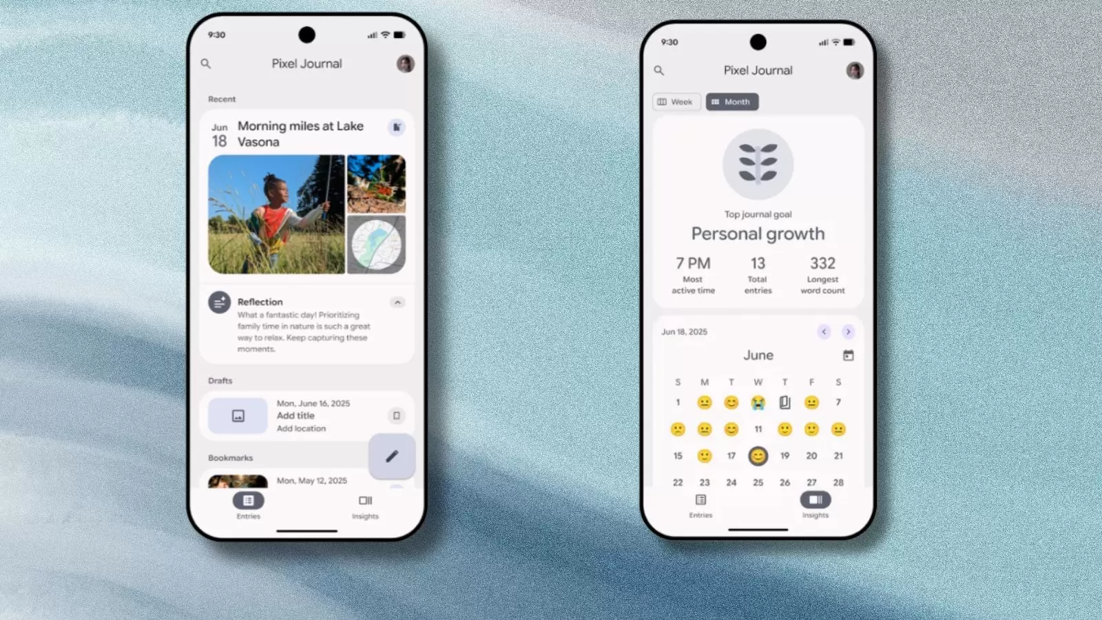 Telas do Google Pixel Journal