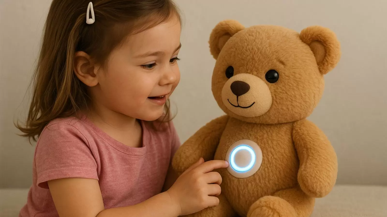 Menina com bicho de pelúcia inteligente