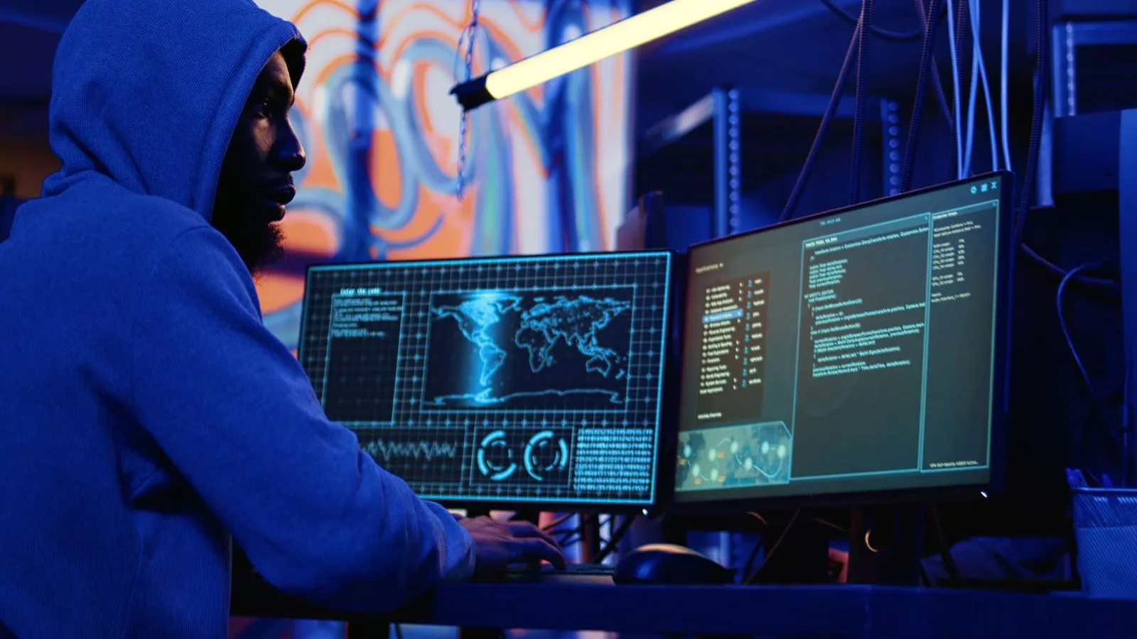 Hacker usando computador