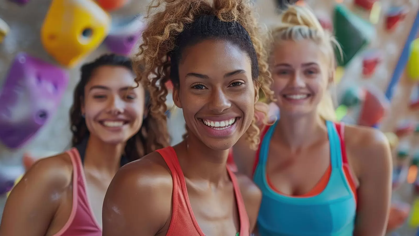 Mulheres reunidos pra praticar escalada