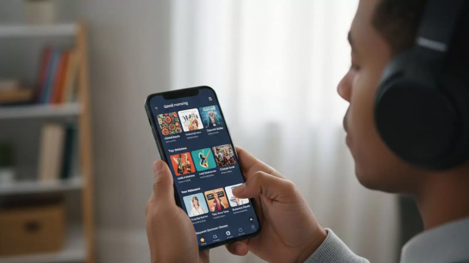 Homem ouvindo música com Amazon Music