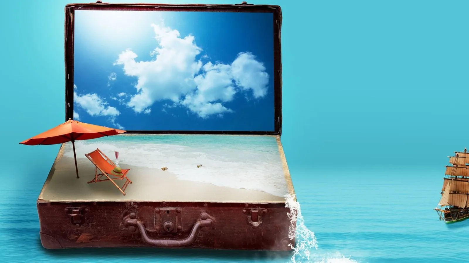 Metáfora férias dentro de mala uma praia