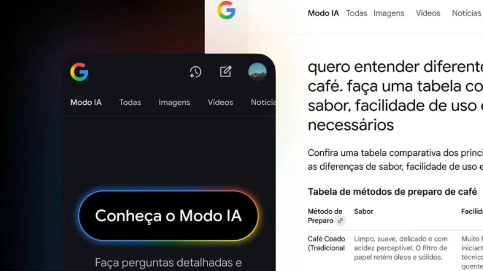 Tela do Google no modo IA