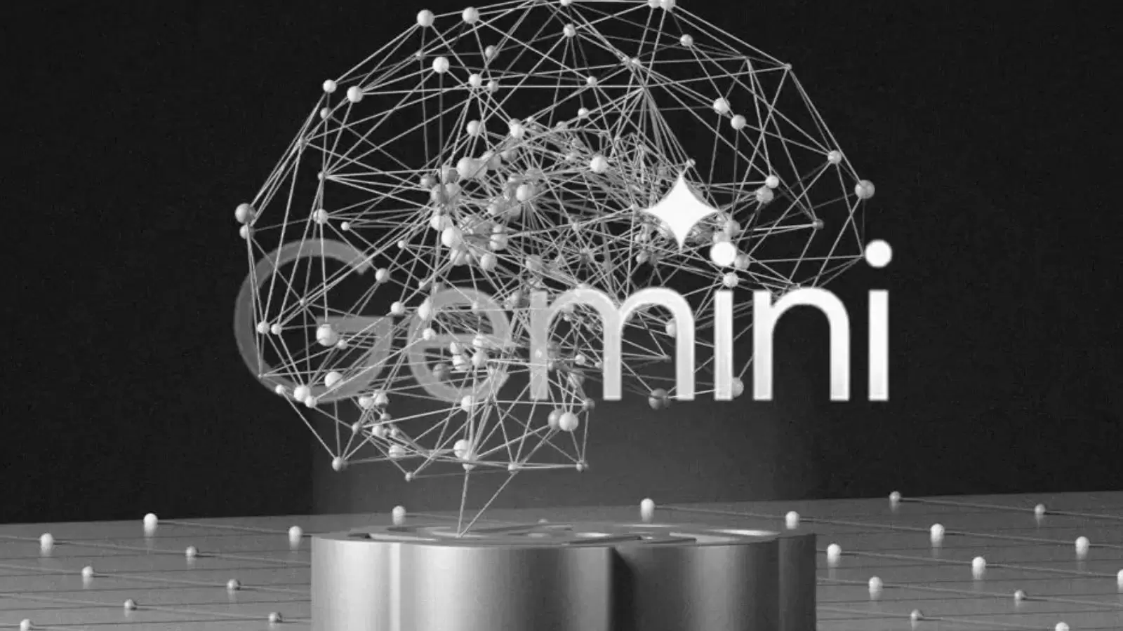 Gemini em destaque em preto e branco com fundo que simula planeta