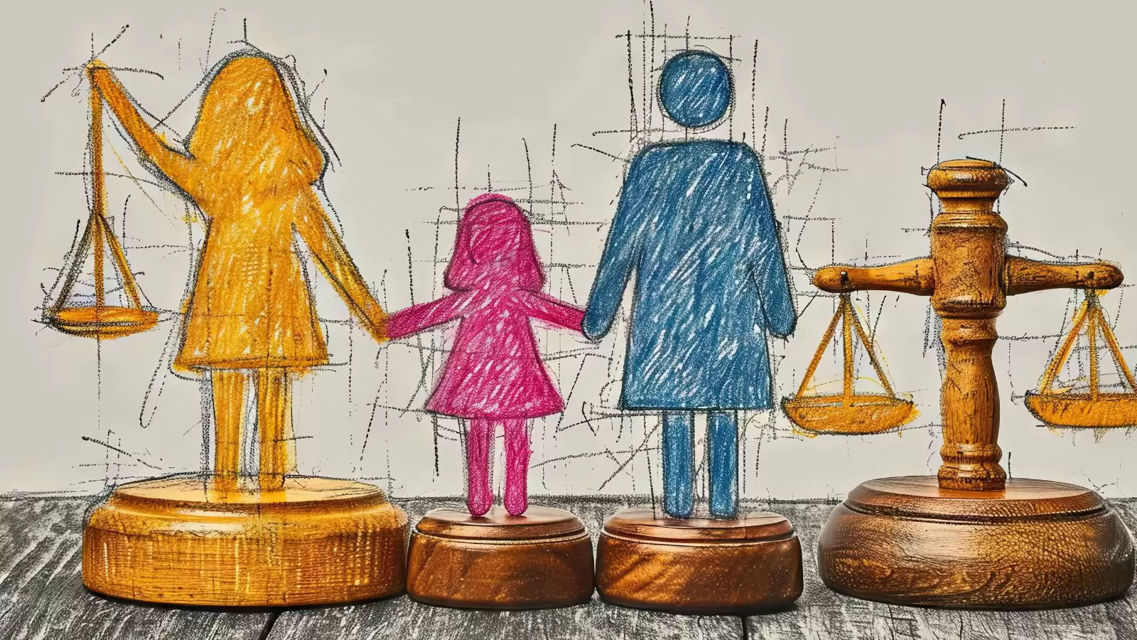 Desenho de bonecos em e balança de advocacia